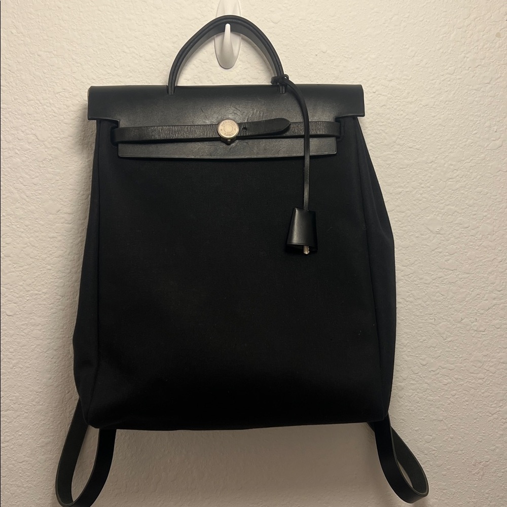 Hermes Black Backpack with Leather Trim